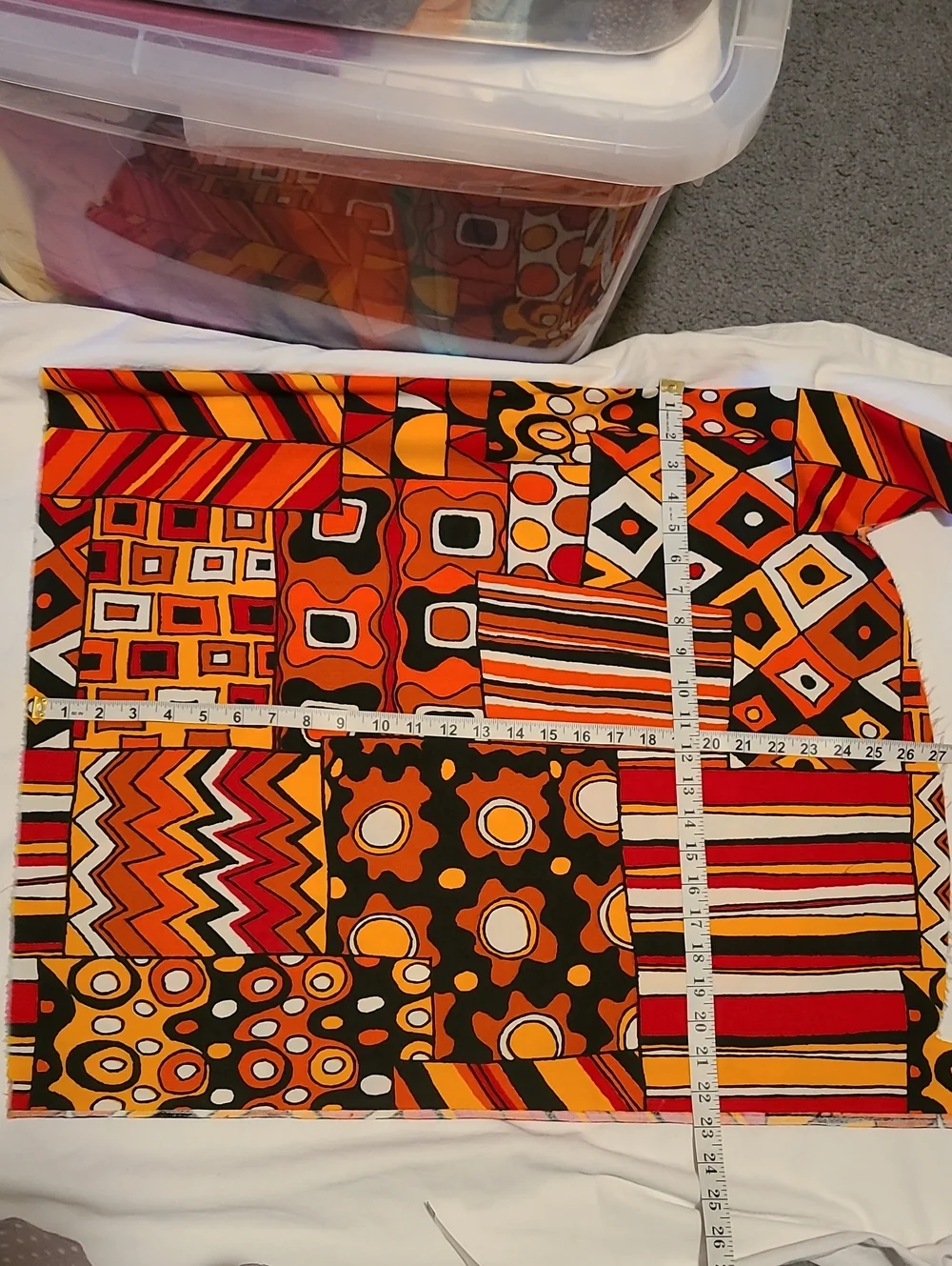 Geometric Fabric Red Brown Orange Yellow White